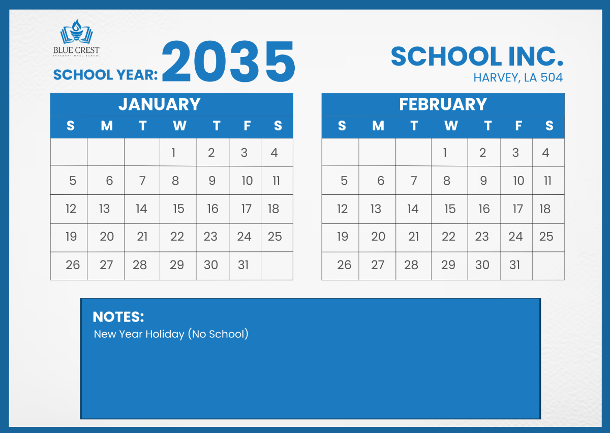 School Yearly Calendar