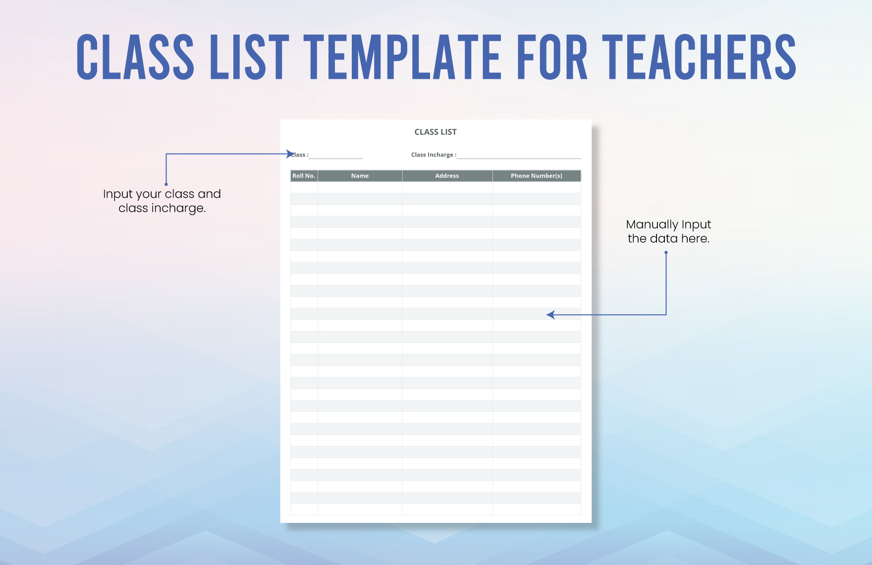 Class List Template for Teachers