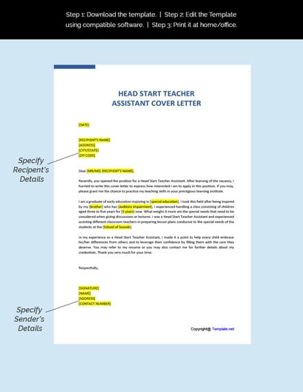 teacher assistant cover letter example