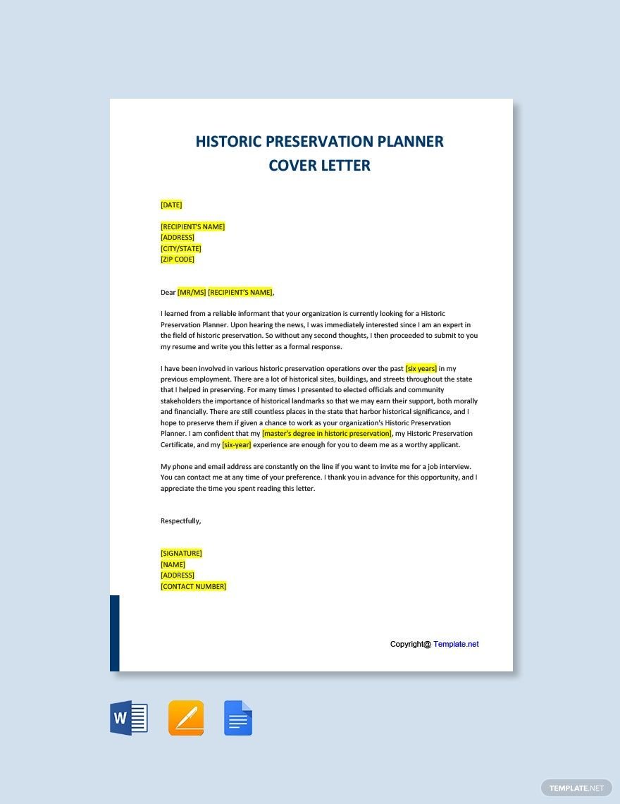 Historic Preservation Planner Cover Letter