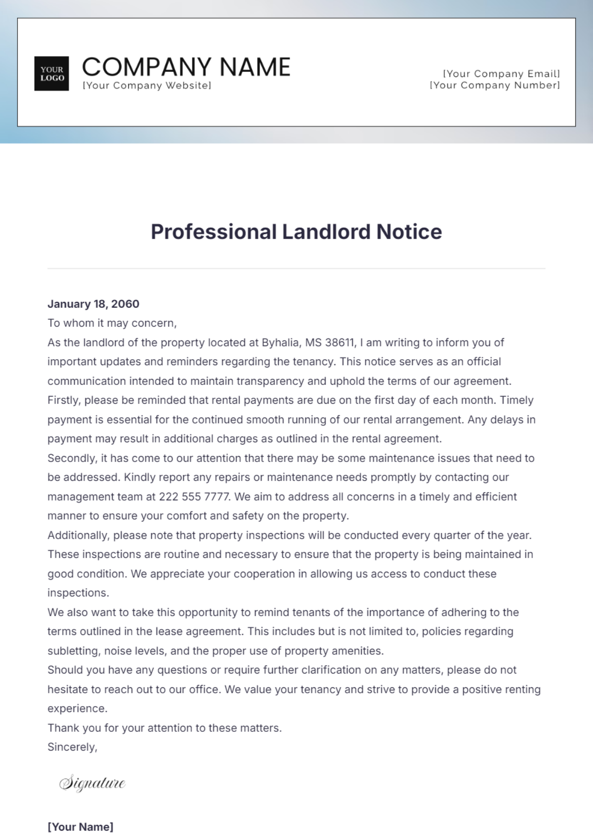 Professional Landlord Notice Template - Edit Online & Download