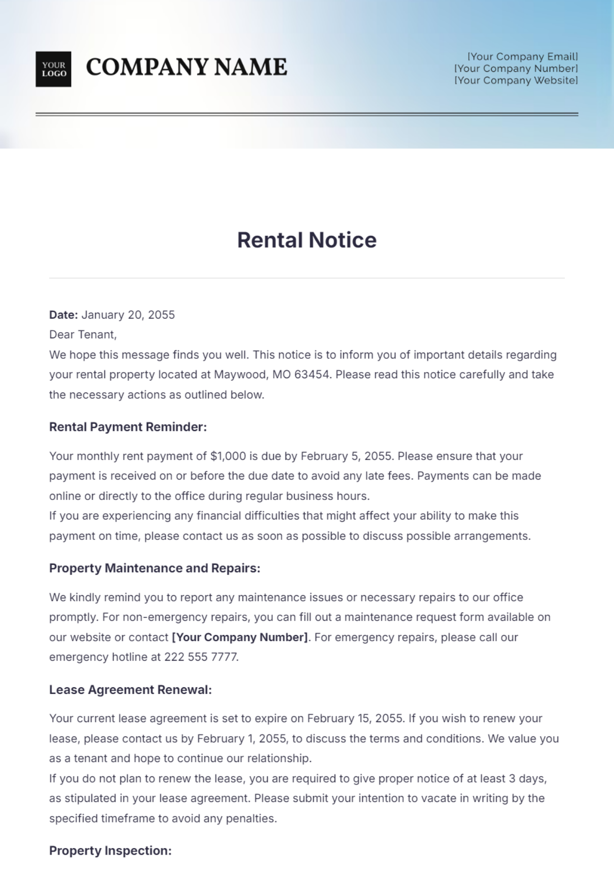 Rental Notice Template - Edit Online & Download