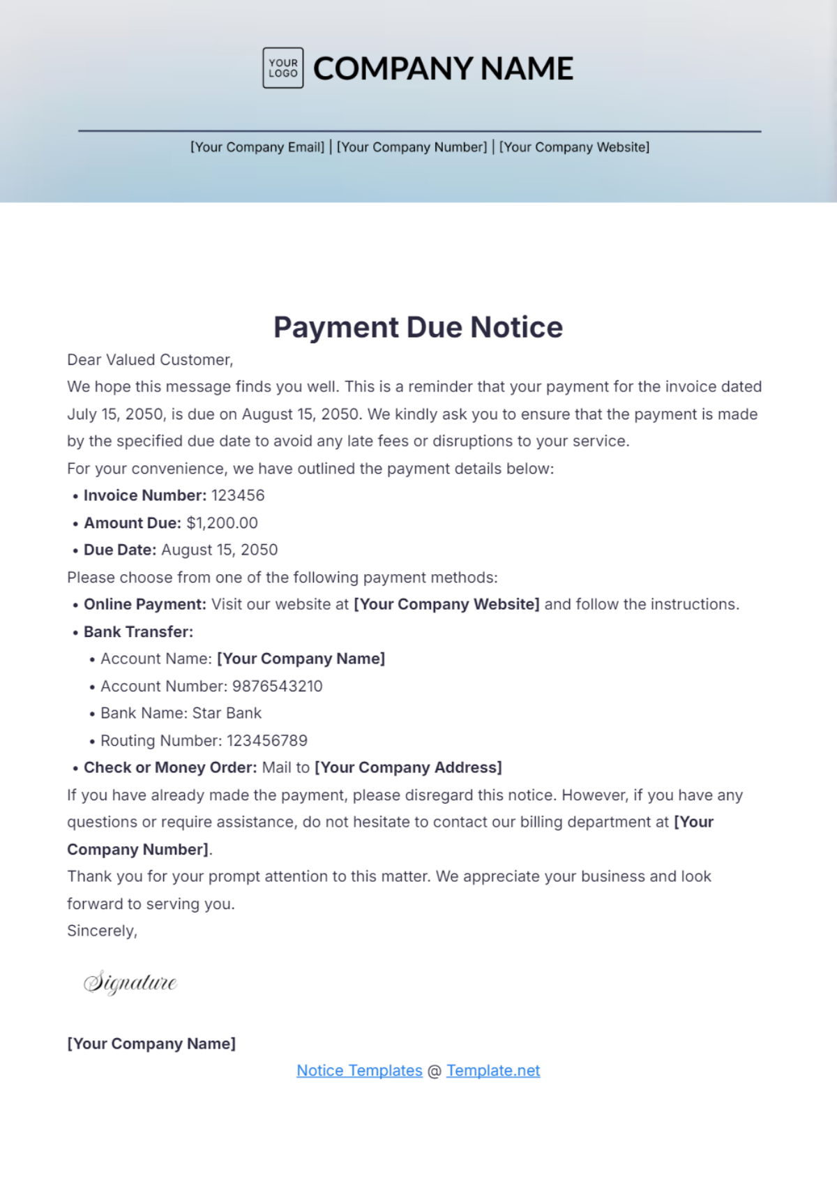 Payment Due Notice Template - Edit Online & Download