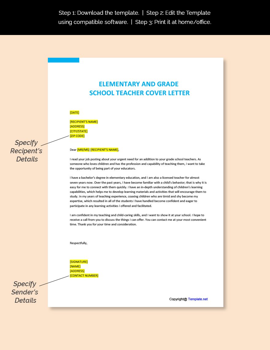 Elementary and Grade School Teacher Cover Letter
