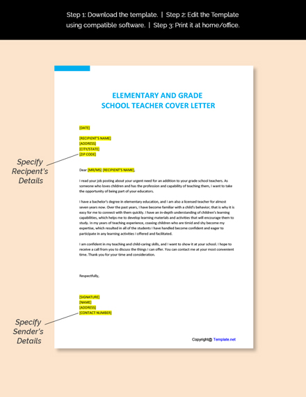 cover letter elementary teacher template