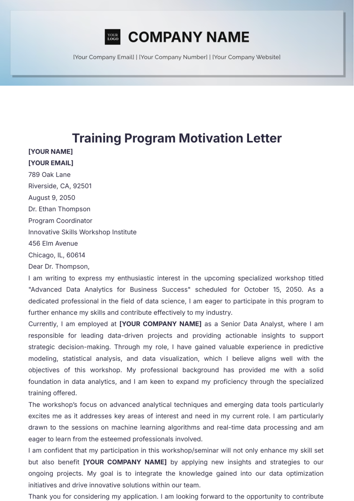 Training Program Motivation Letter Template - Edit Online & Download