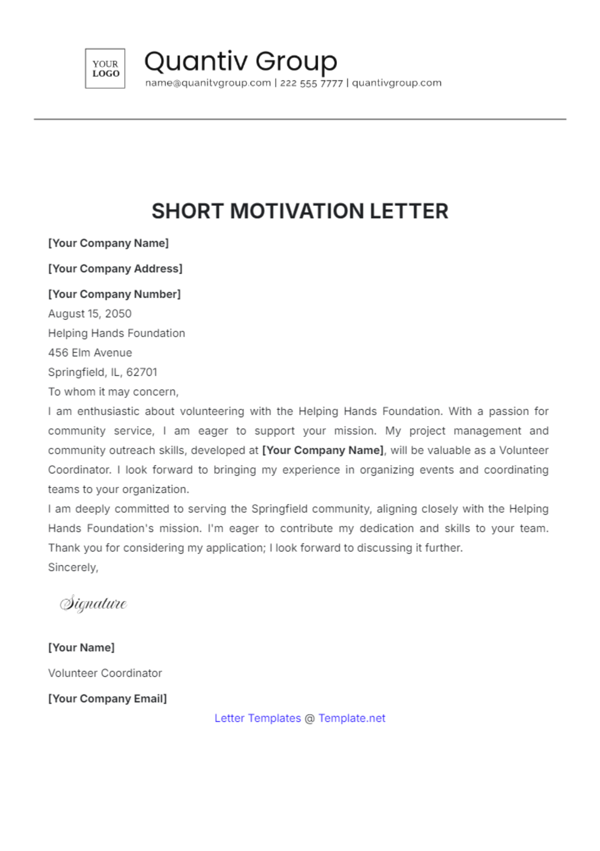 Short Motivation Letter Template - Edit Online & Download