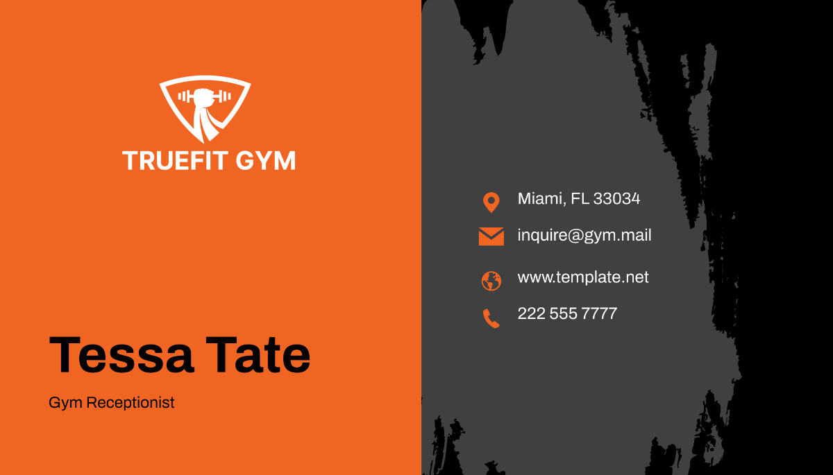 Gym Receptionist Business Card