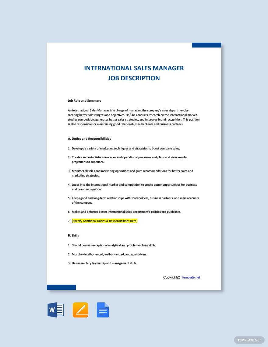 International Sales Manager Job Ad/Description Template