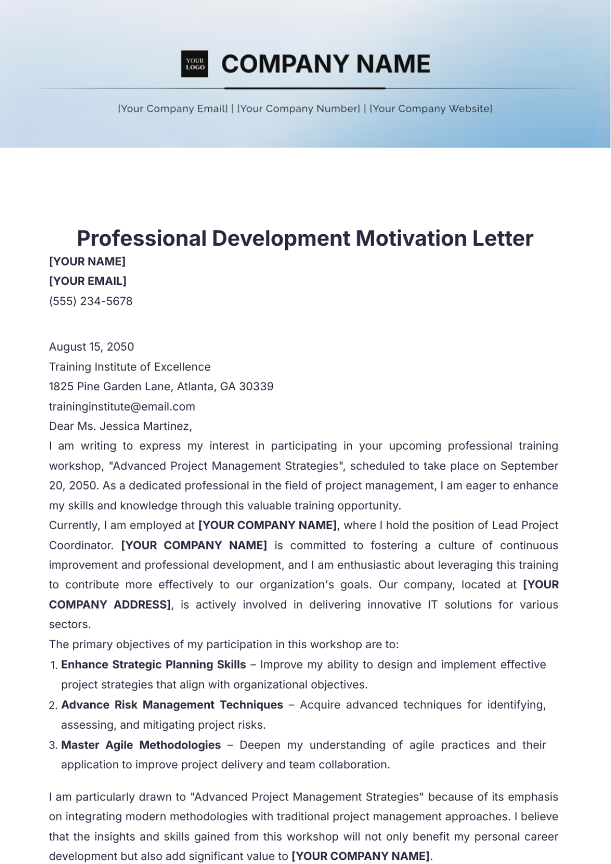 Professional Development Motivation Letter Template - Edit Online & Download