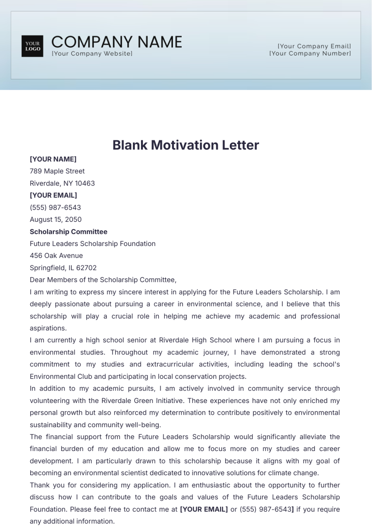 Blank Motivation Letter Template - Edit Online & Download