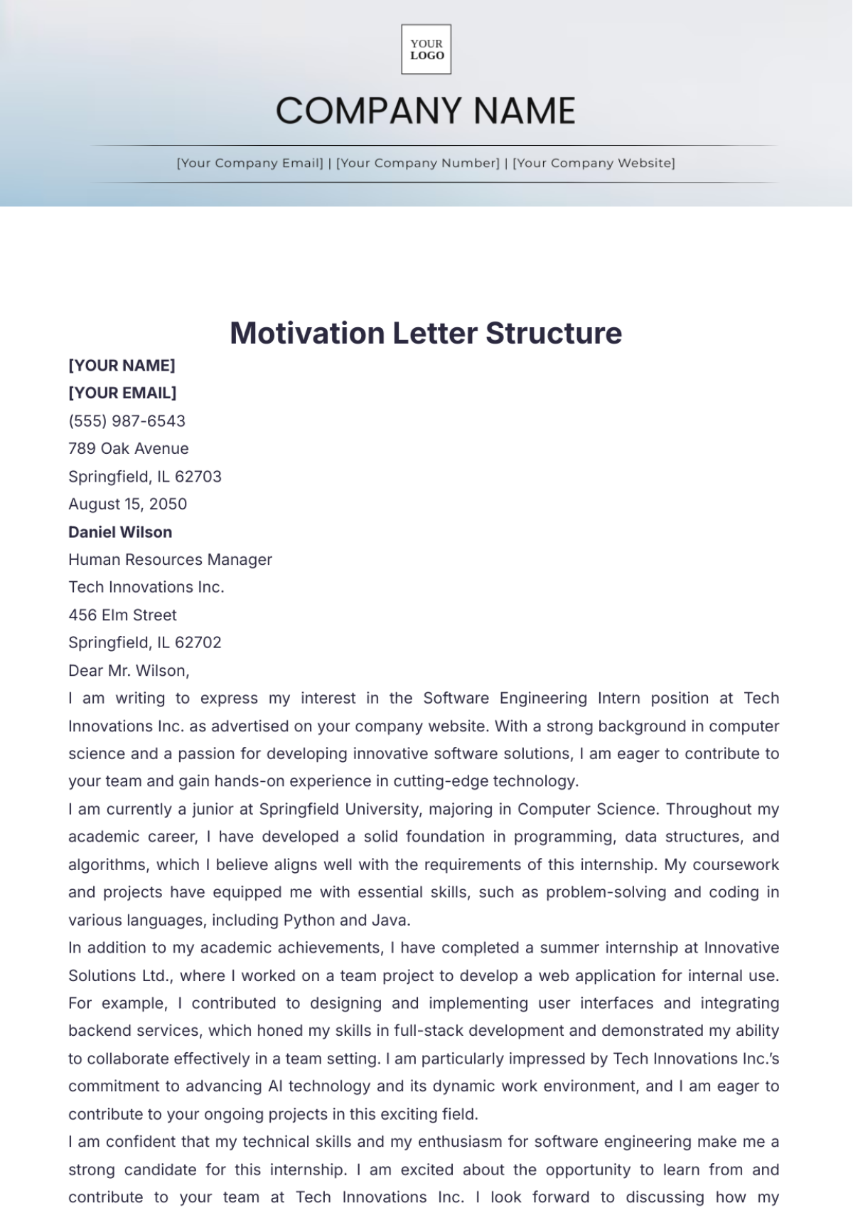 Motivation Letter Structure Template - Edit Online & Download