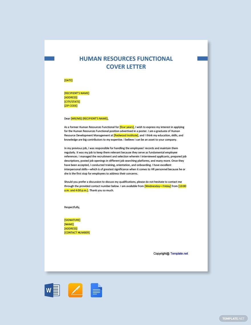 Human Resources Functional Cover Letter