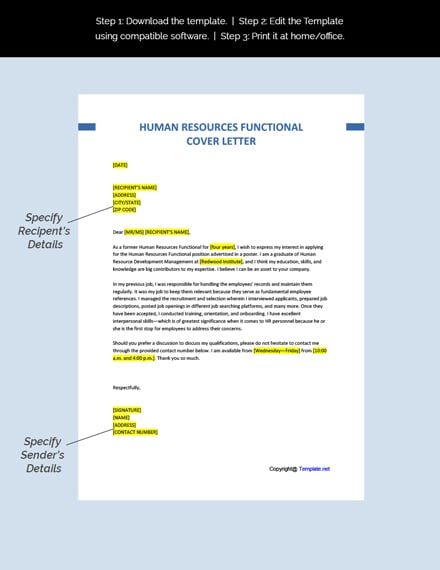 Human Resources Functional Cover Letter Template