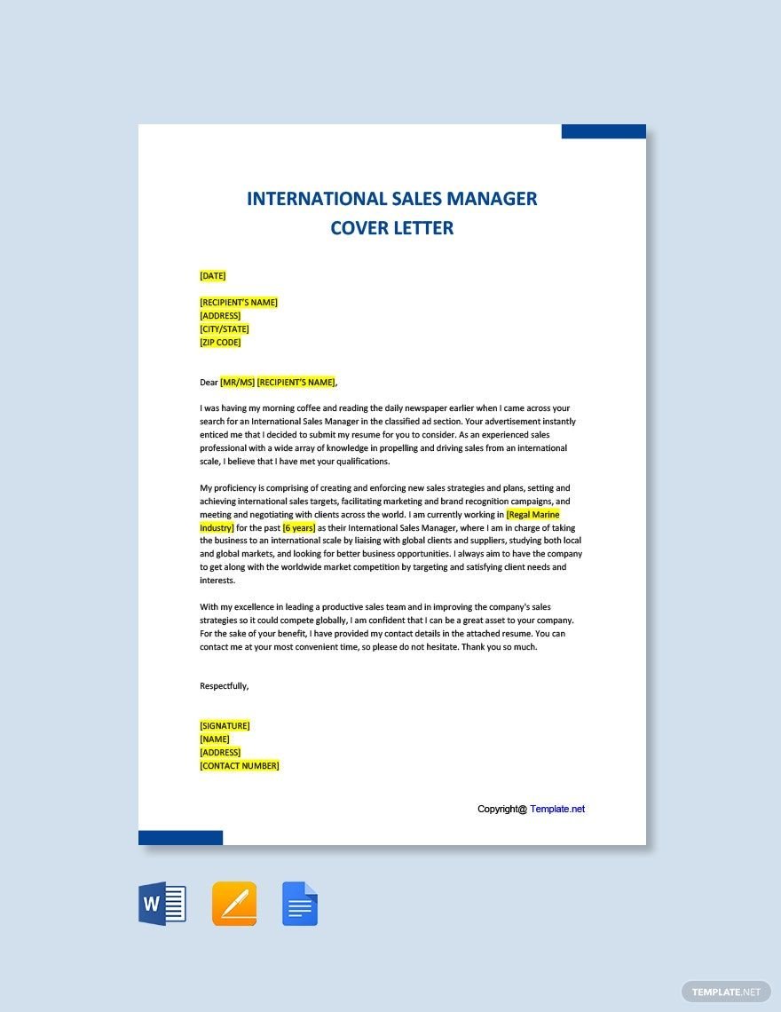 International Sales Manager Cover Letter
