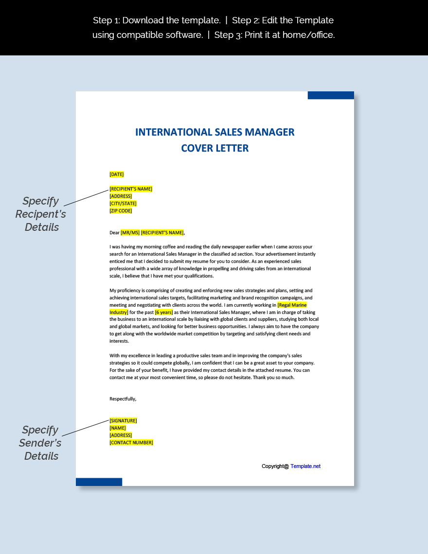 International Sales Manager Cover Letter