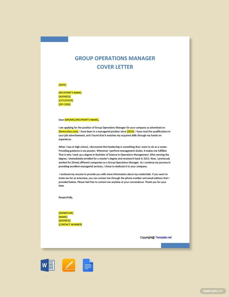 Group Operations Manager Cover Letter