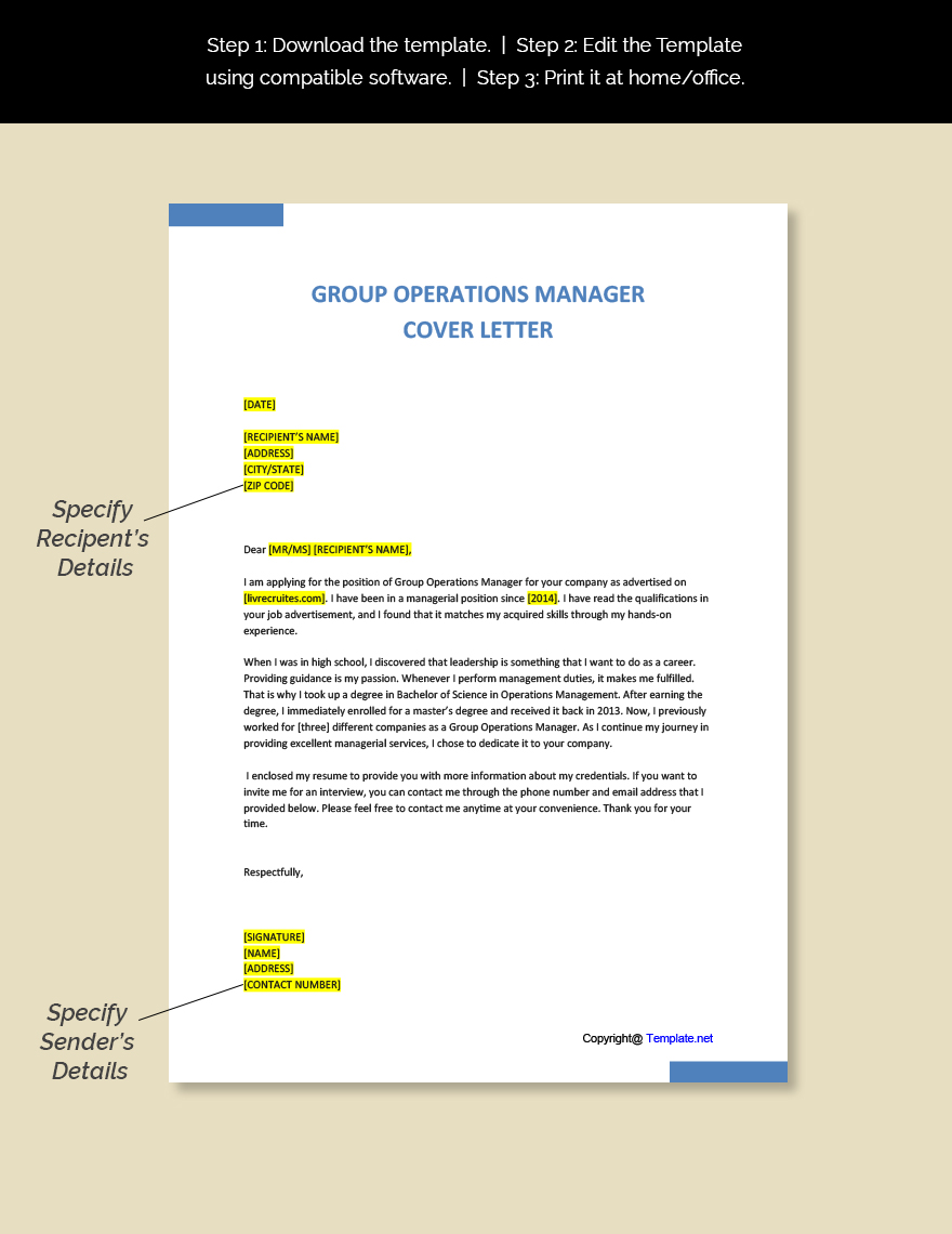 Group Operations Manager Cover Letter