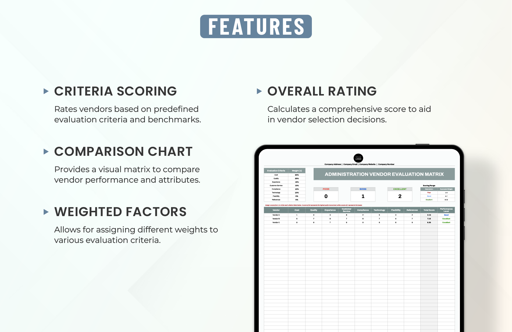 Administration Vendor Evaluation Matrix Template