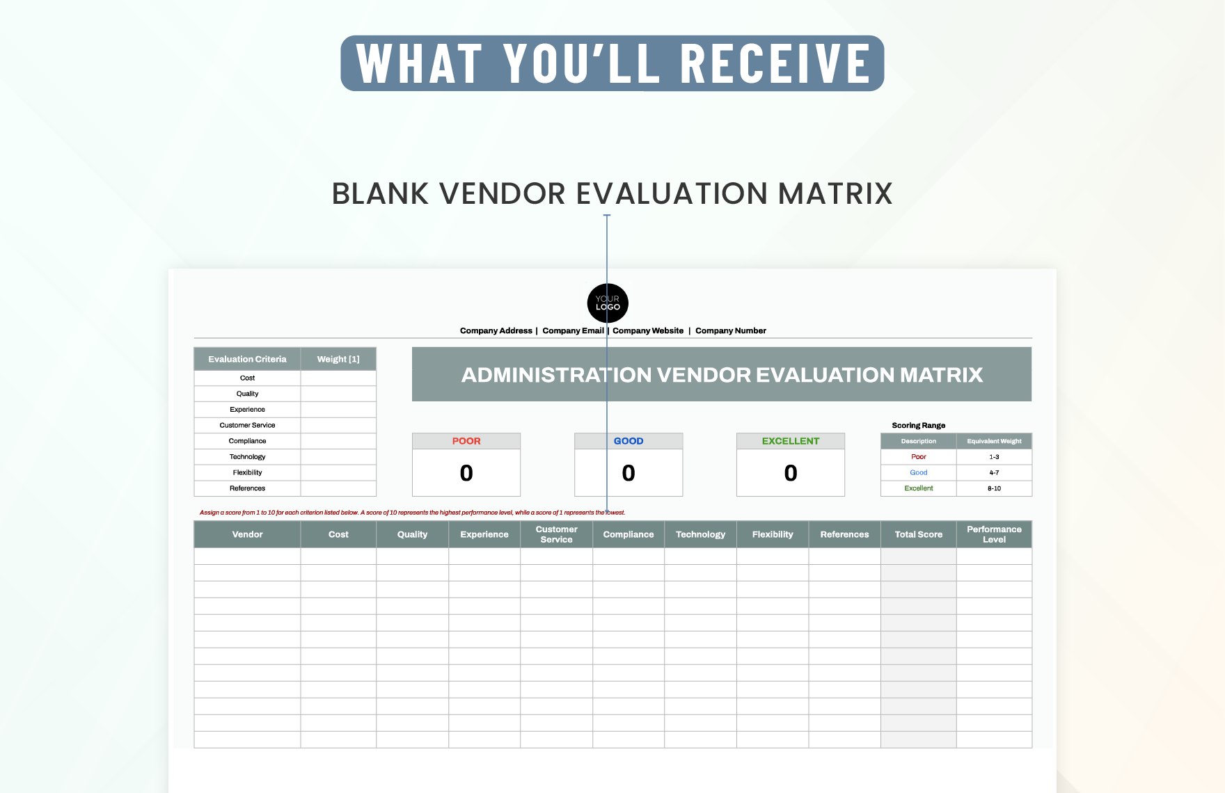 Administration Vendor Evaluation Matrix Template