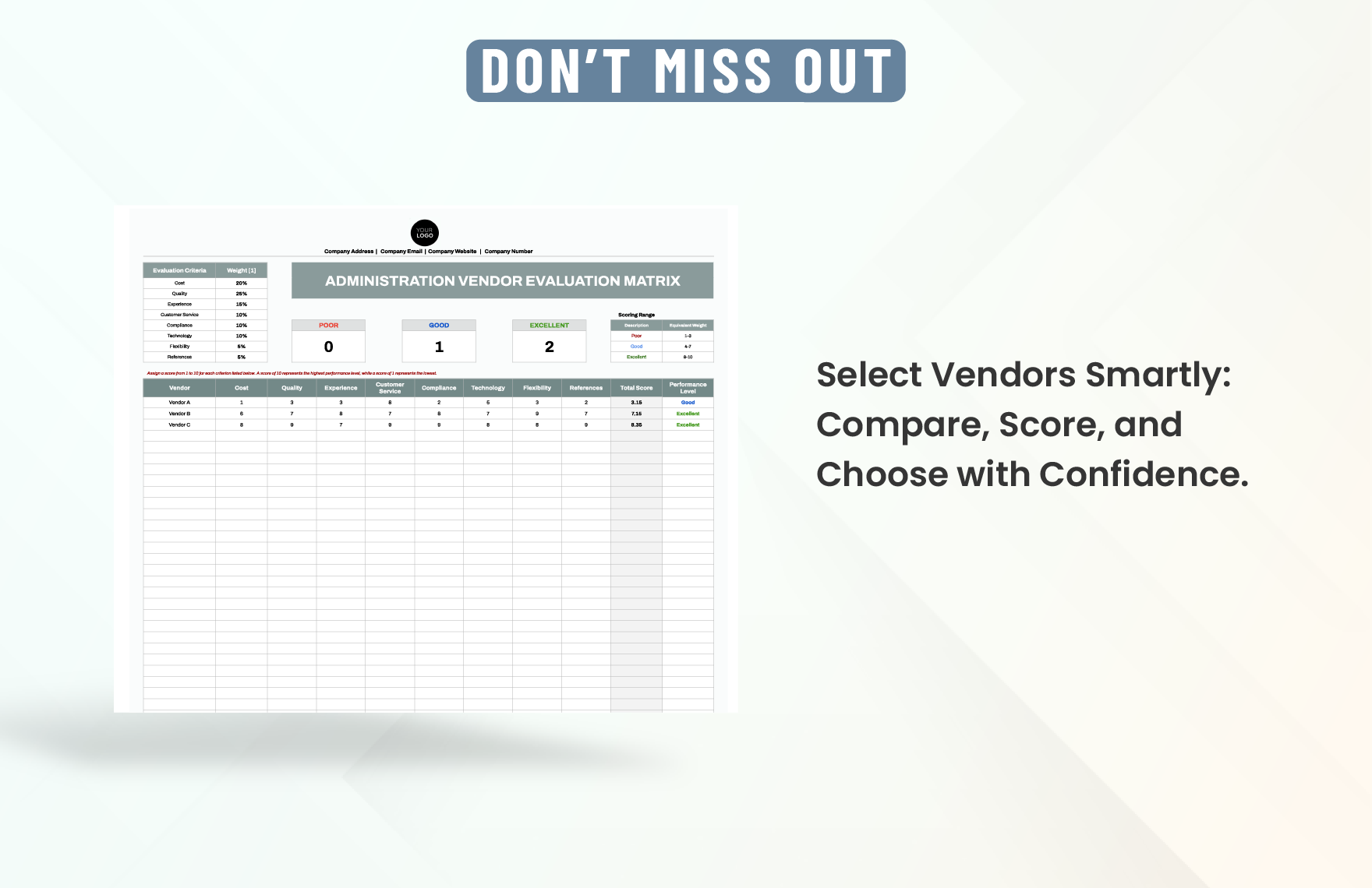 Administration Vendor Evaluation Matrix Template