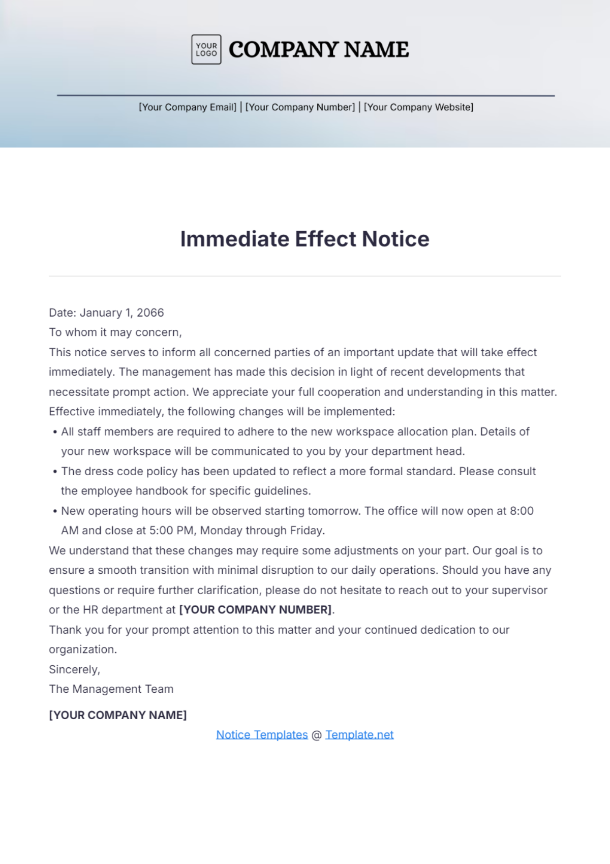 Immediate Effect Notice Template - Edit Online & Download