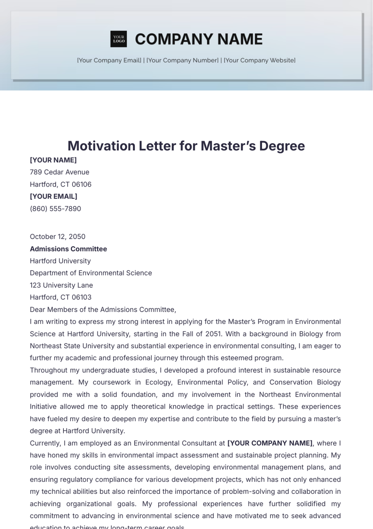 Motivation Letter for Master%E2%80%99s Degree Template - Edit Online & Download