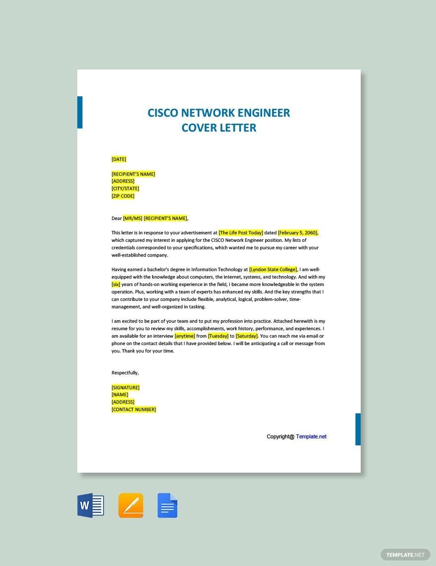 Cisco Network Engineer Cover Letter