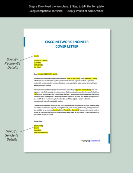 Cisco Network Engineer Cover Letter Template