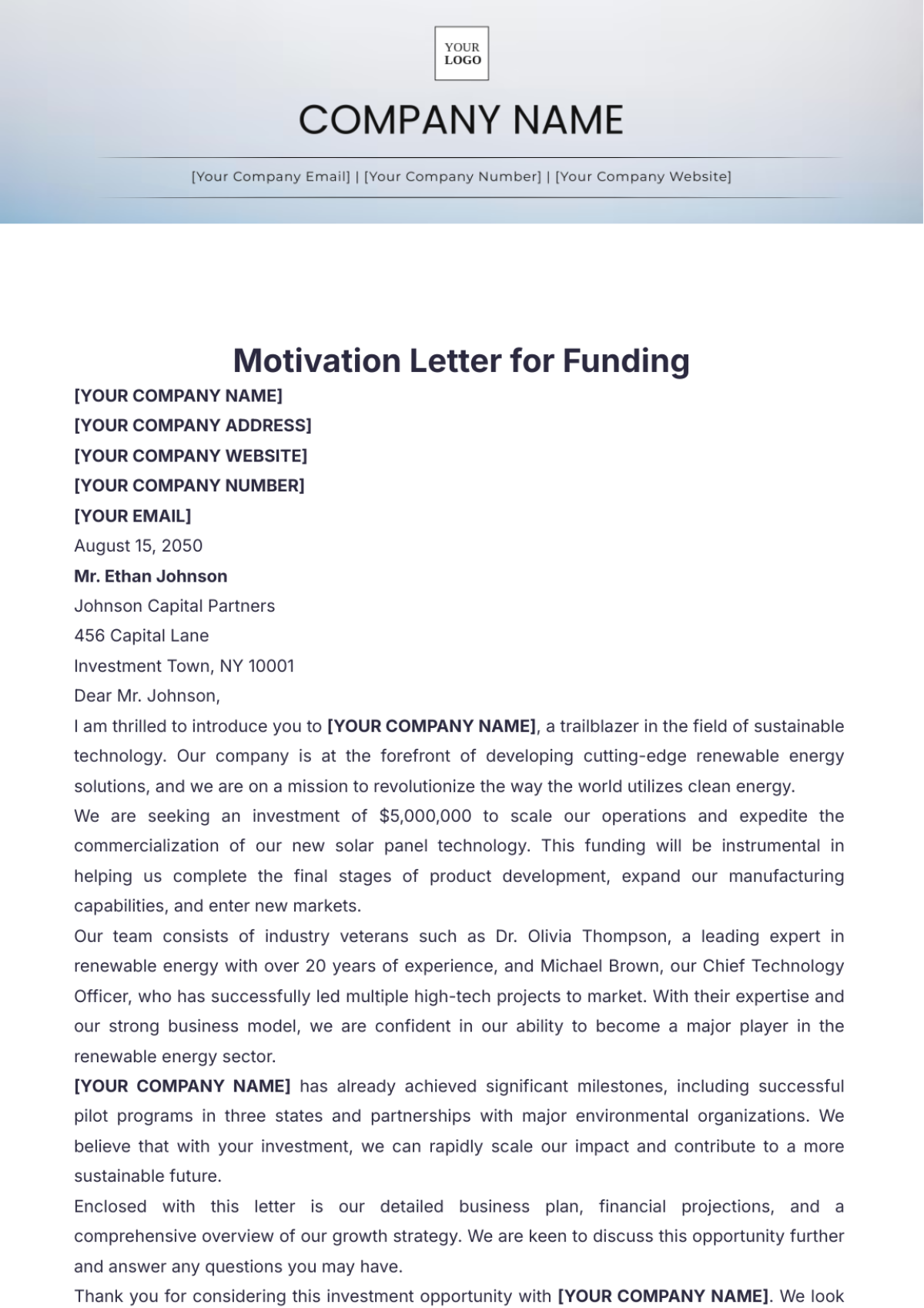 Motivation Letter for Funding Template - Edit Online & Download