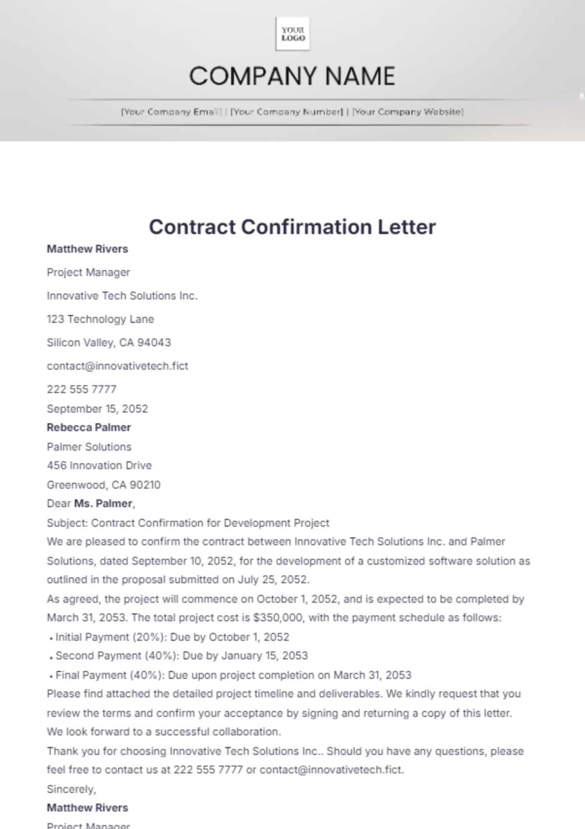 Contract Confirmation Letter Template - Edit Online & Download