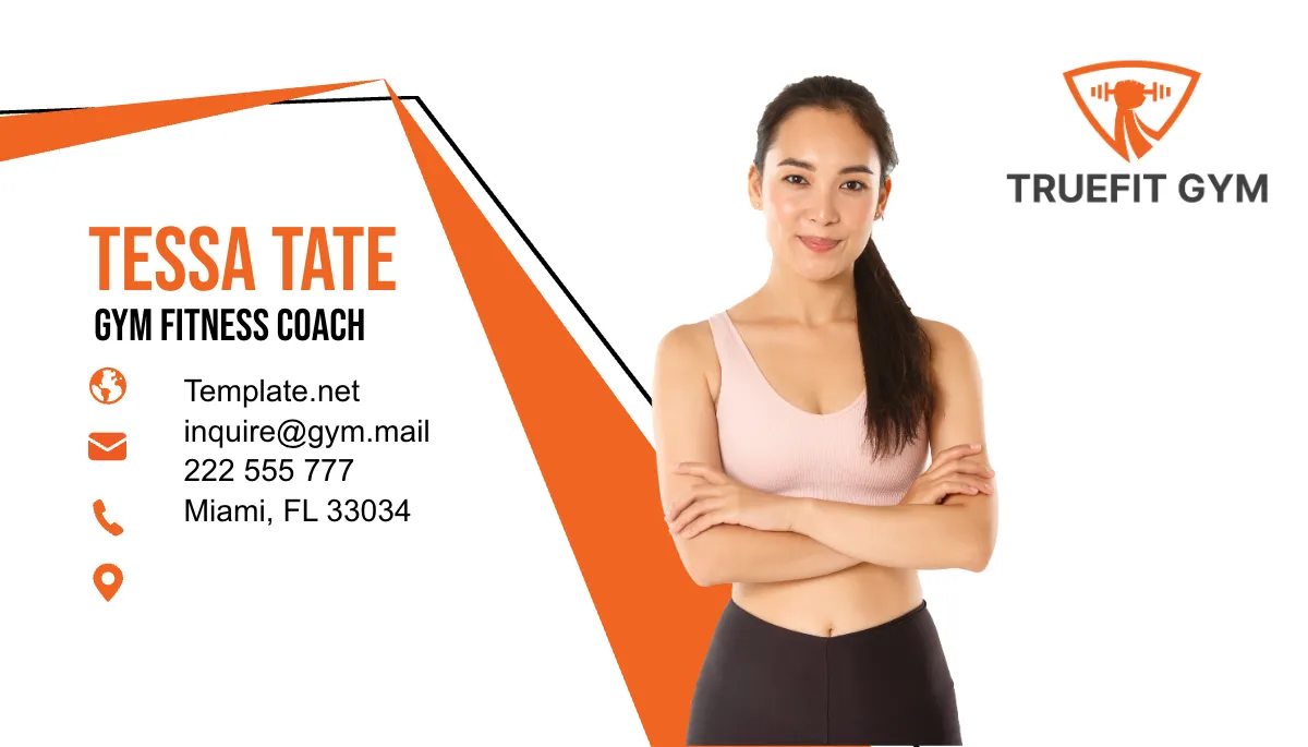 Free Gym Fitness Coach Business Card Template to Edit Online