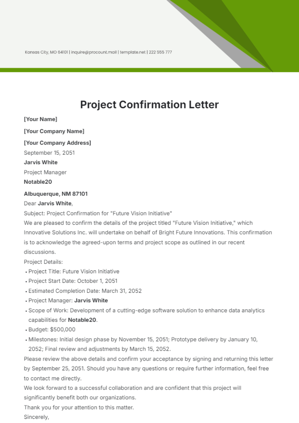 Project Confirmation Letter Template - Edit Online & Download