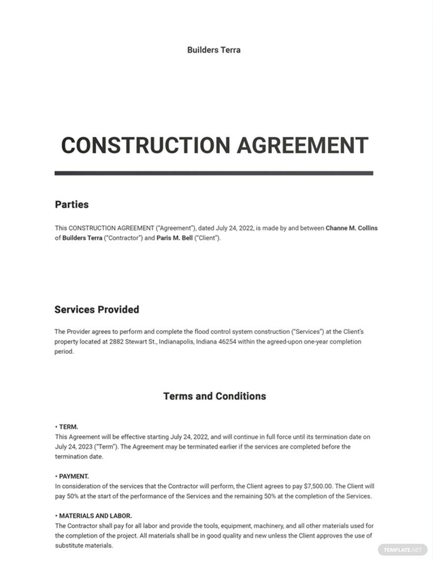 Sample Construction Agreement Template - Google Docs, Word, Apple Pages ...