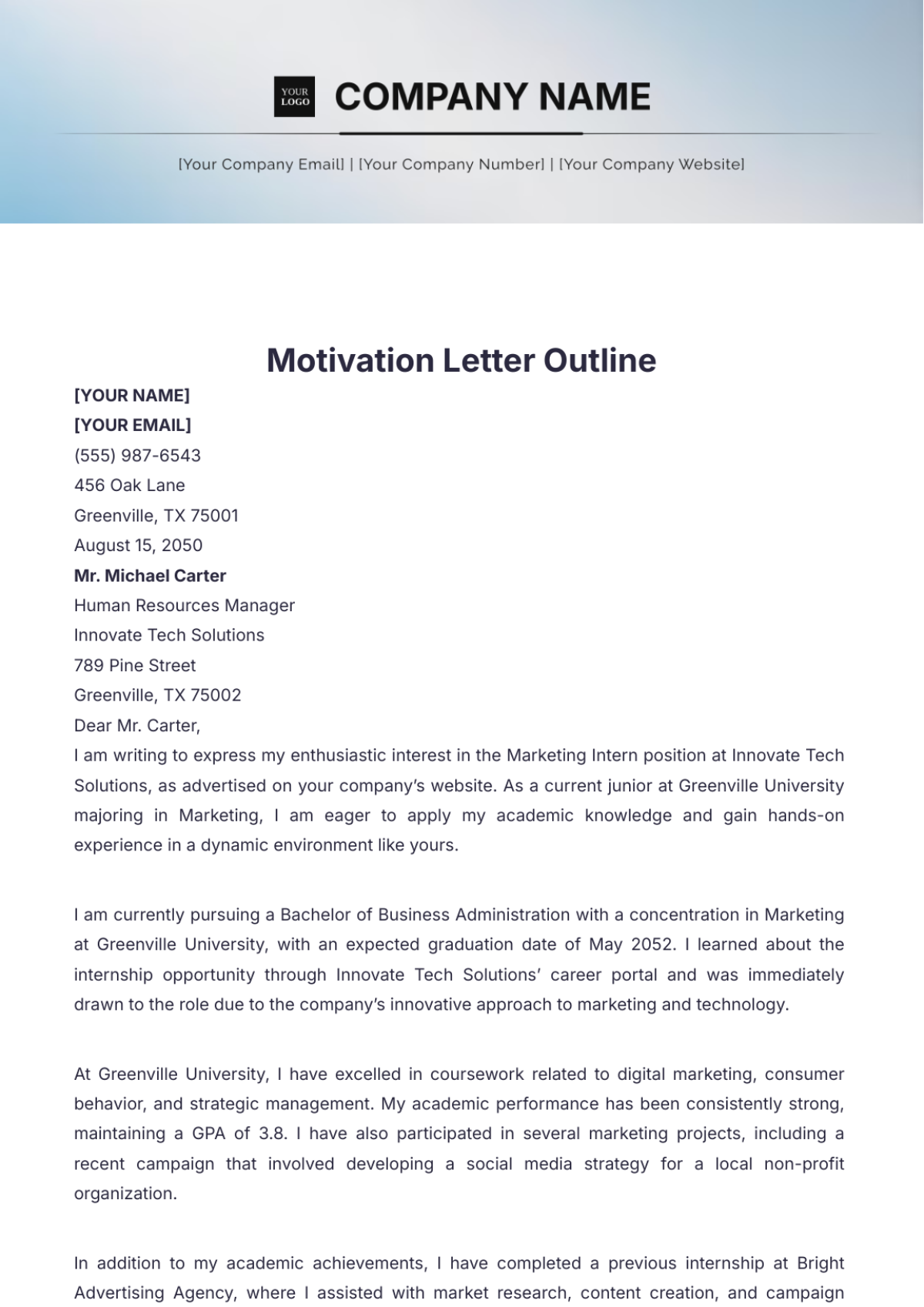 Motivation Letter Outline Template - Edit Online & Download