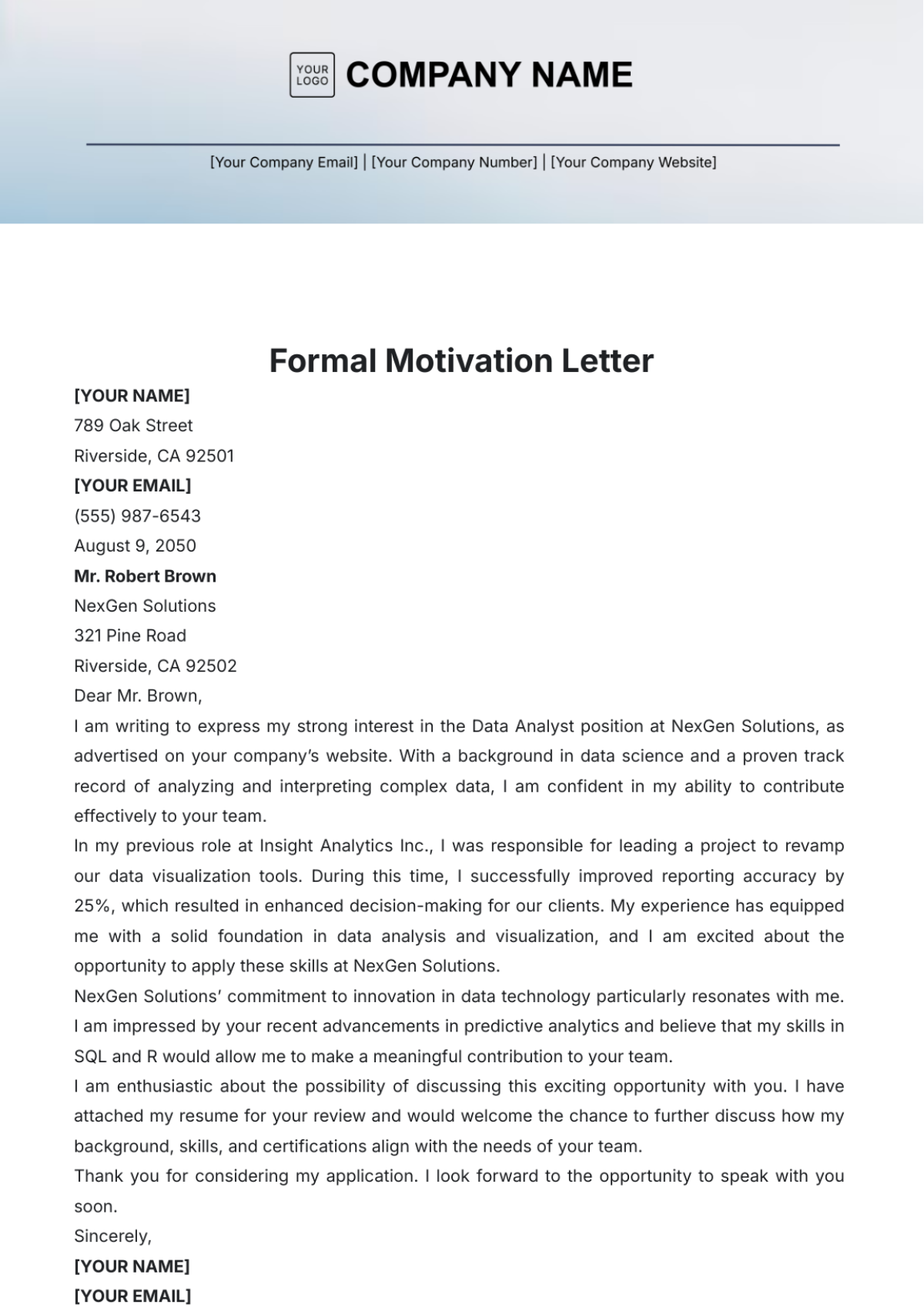 Formal Motivation Letter Template - Edit Online & Download