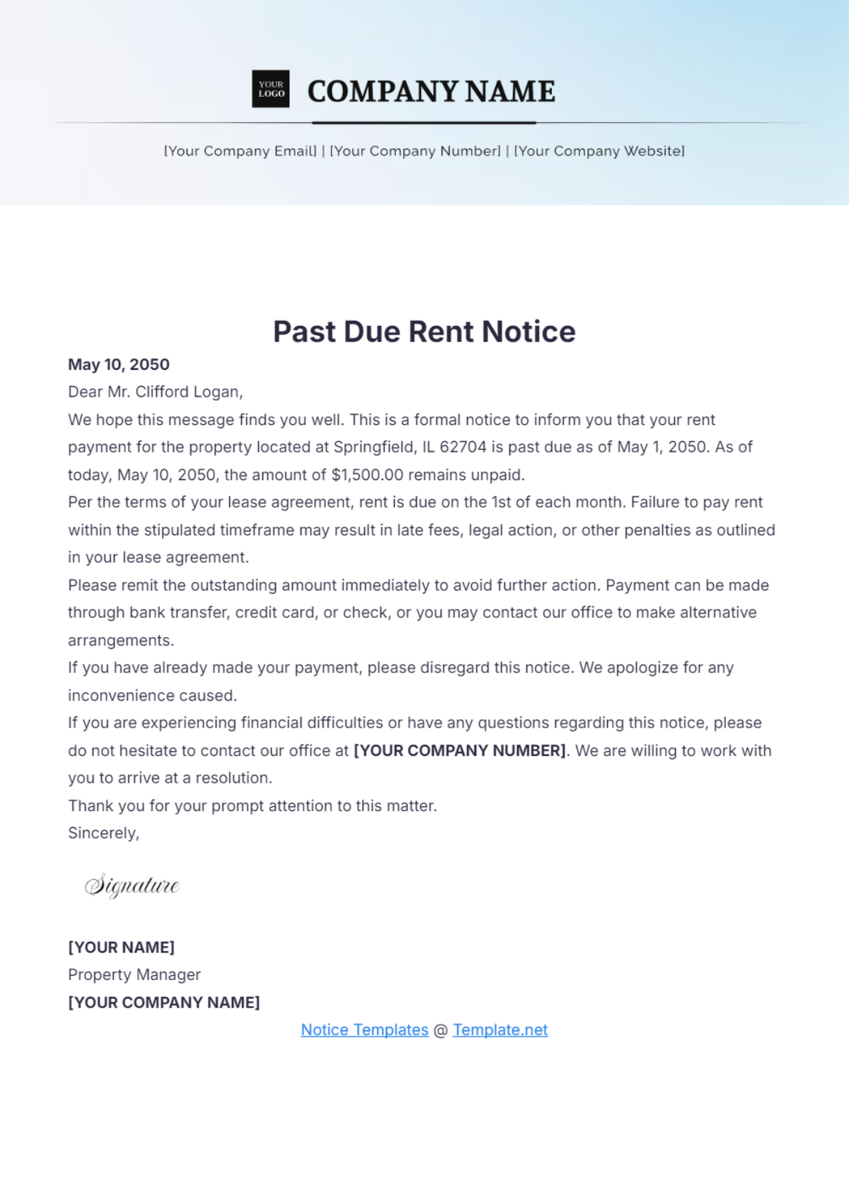 Past Due Rent Notice Template - Edit Online & Download