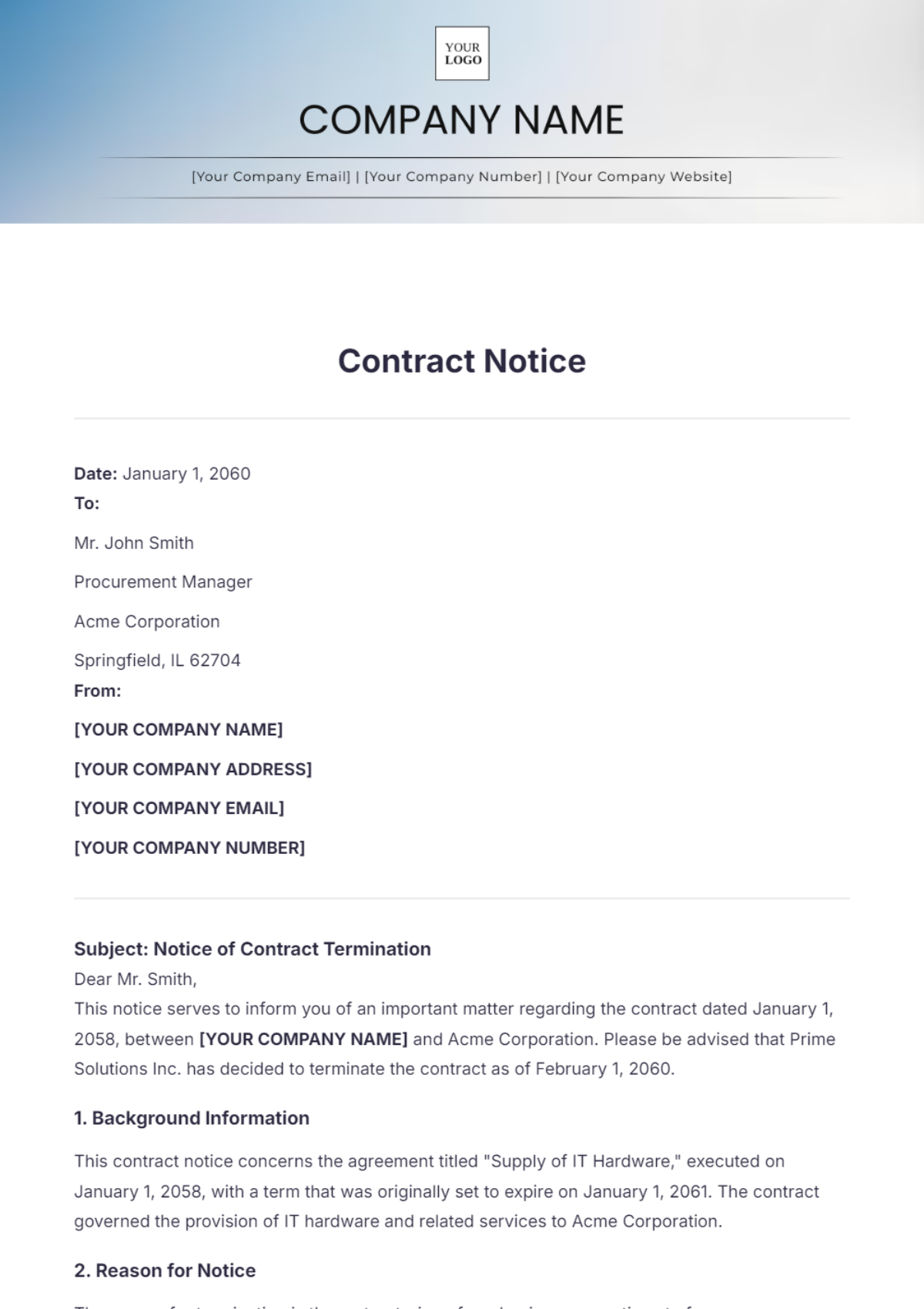 Contract Notice Template - Edit Online & Download