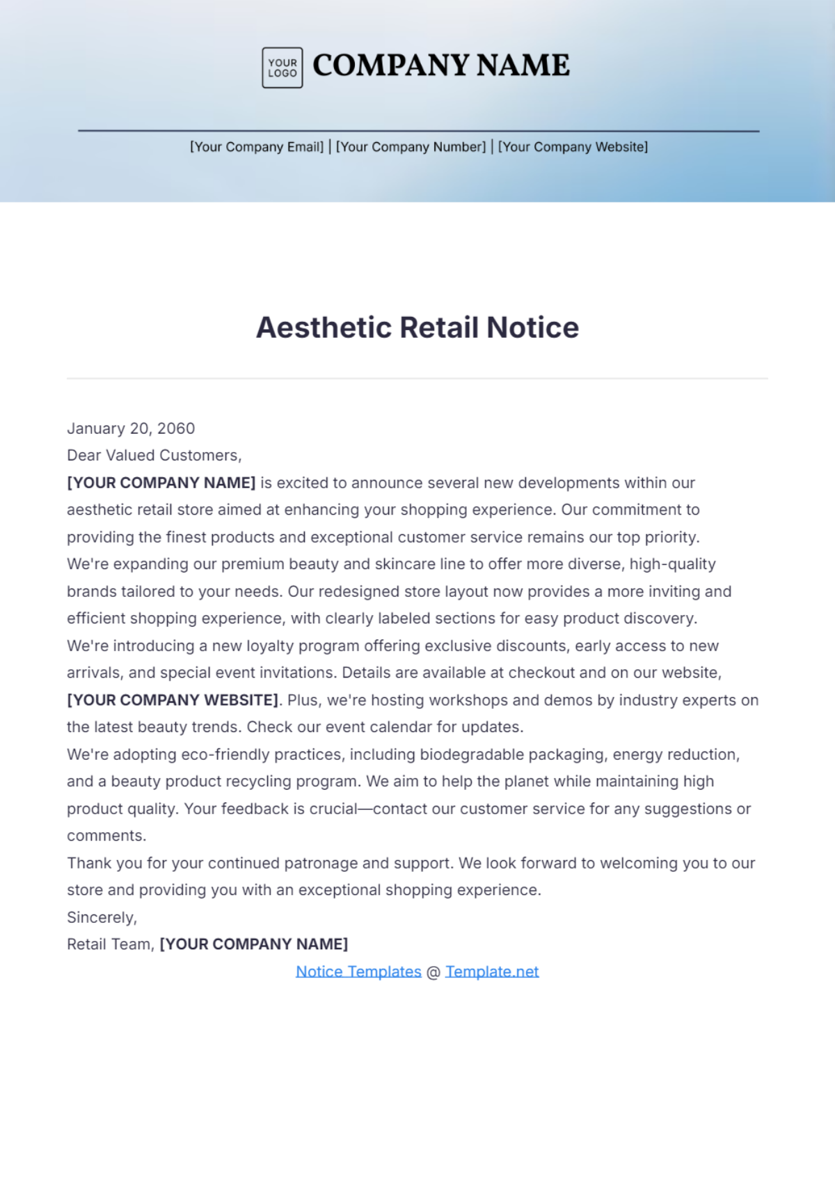 Aesthetic Retail Notice Template - Edit Online & Download