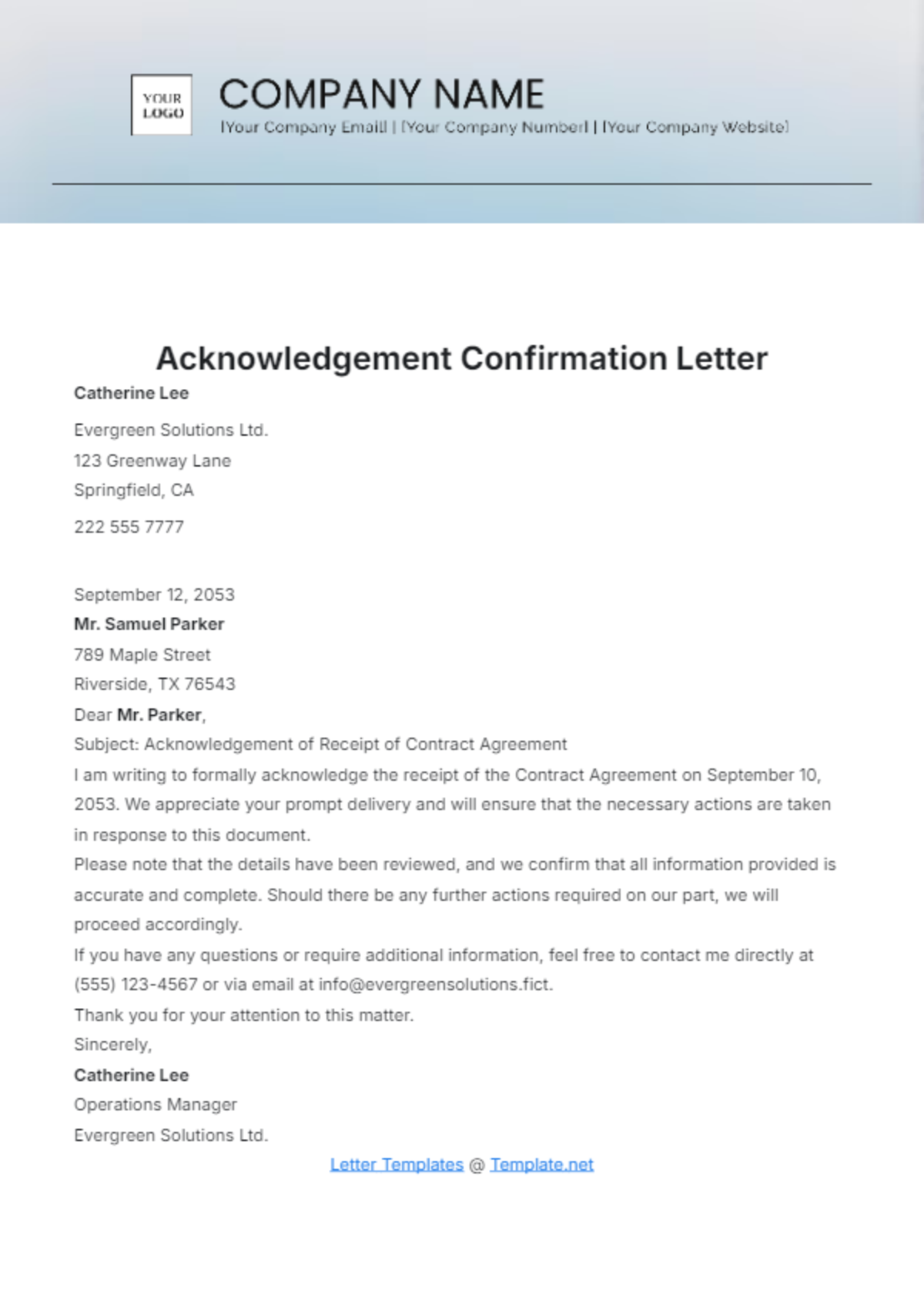 Acknowledgement Confirmation Letter Template - Edit Online & Download