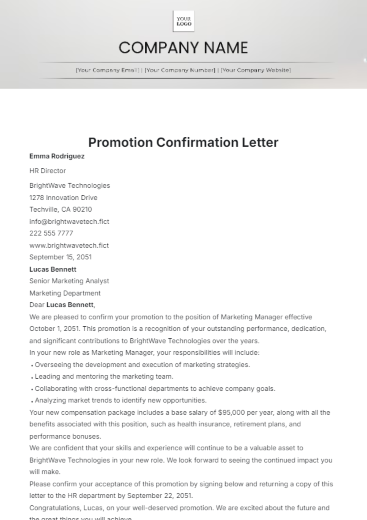 Promotion Confirmation Letter Template - Edit Online & Download