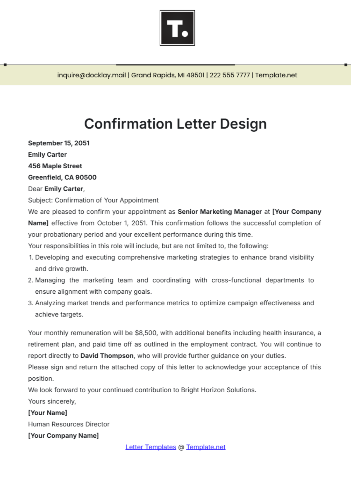 Confirmation Letter Design Template - Edit Online & Download