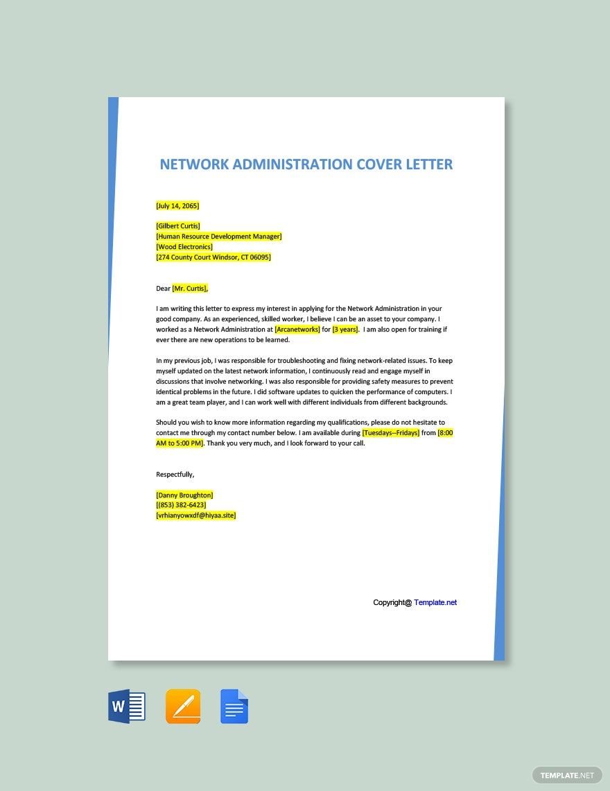 Network Administration Cover Letter Template