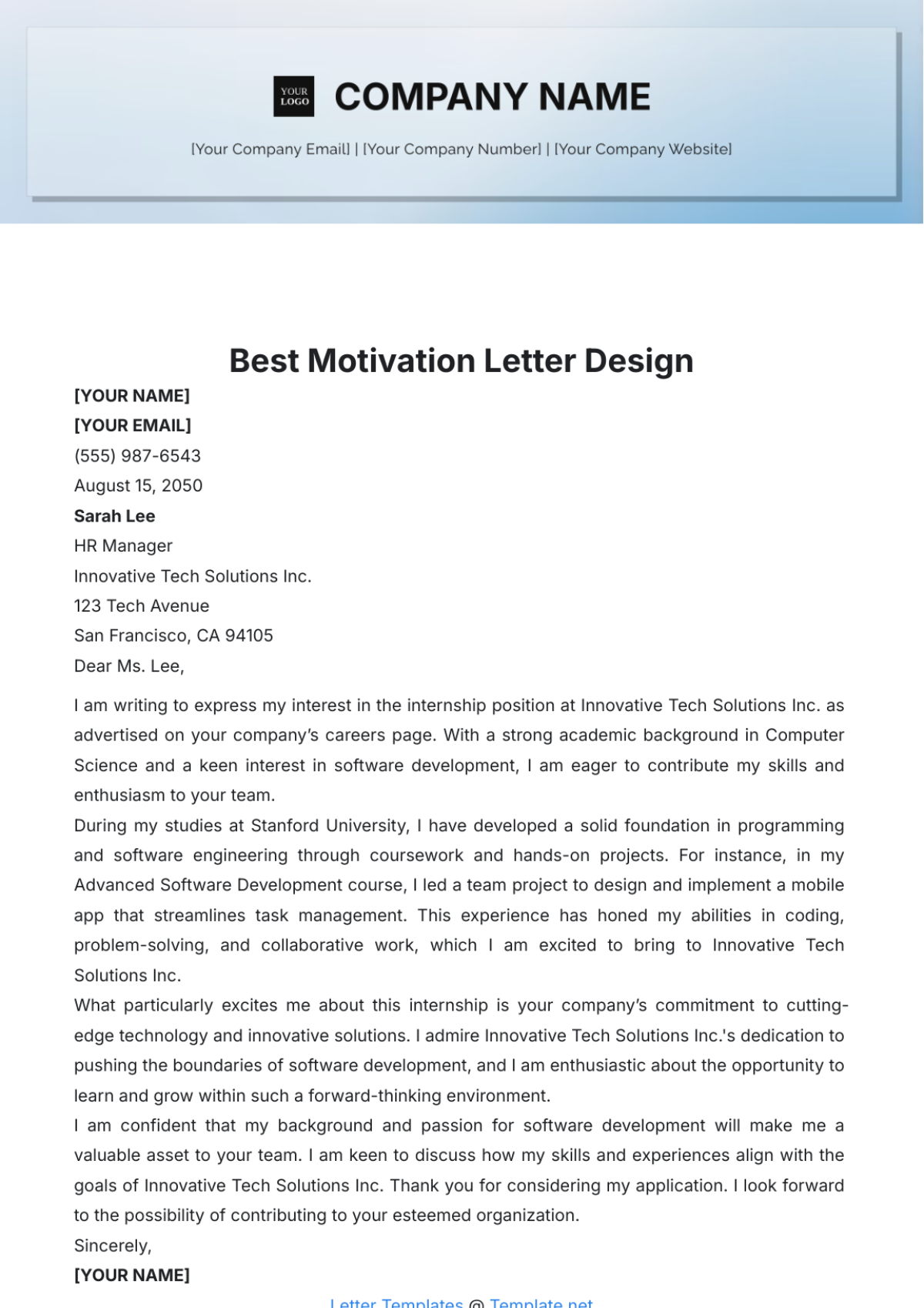 Best Motivation Letter Design Template - Edit Online & Download