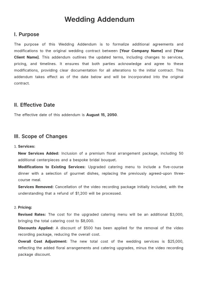 Free Wedding Addendum Template to Edit Online