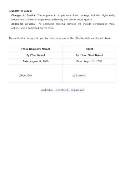 Free Wedding Addendum Template to Edit Online