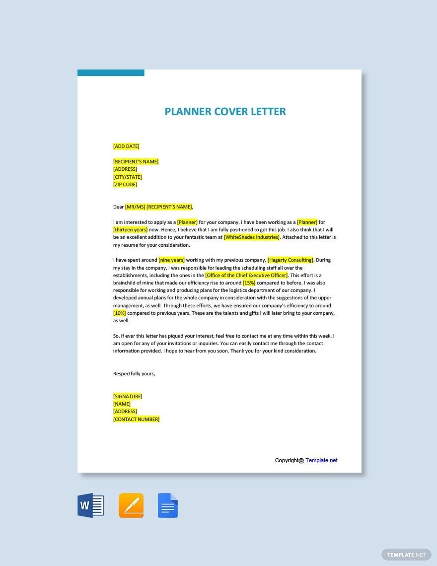 Planner Cover Letter