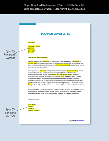 Planner Cover Letter Template