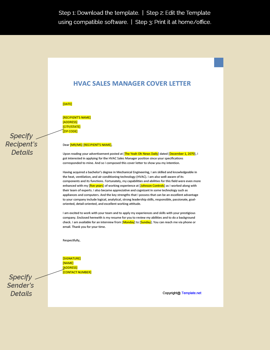 HVAC Sales Manager Cover Letter