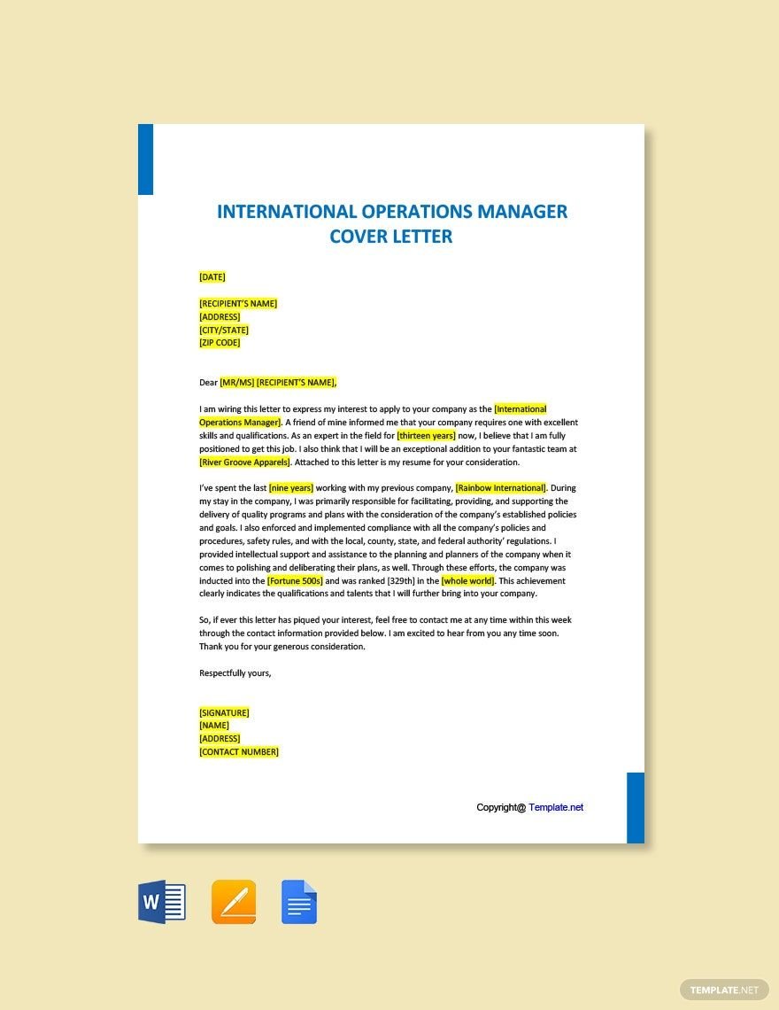 International Operations Manager Cover Letter Template
